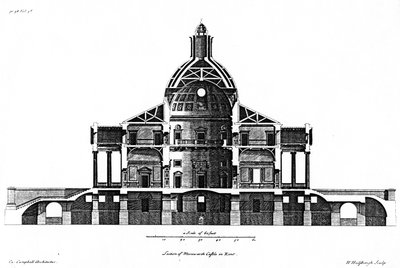 Sektion av Mereworth Castle i Kent, graverad av H. Hulsbergh, c.1722-24 av Colen Campbell