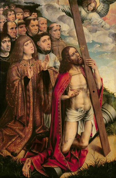 Kristus medlaren med Filip den stilige (1478-1506) och hans följe, vänster panel från en altartavla (se även 223221) av Colijn de Coter