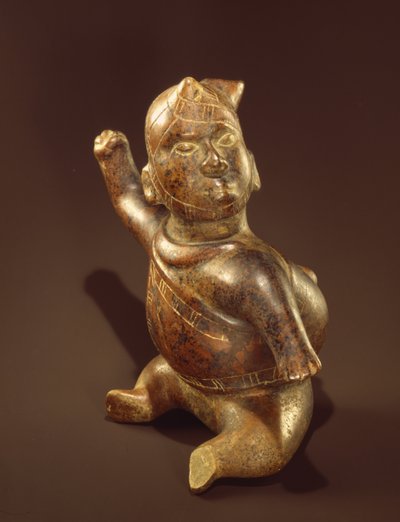 Behornat figurfartyg (keramik) av Colima Culture