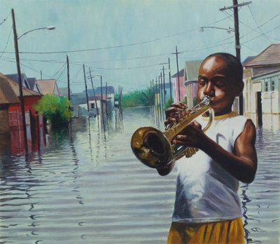 Boy With Horn, 2010 (olja ombord) av Colin Bootman