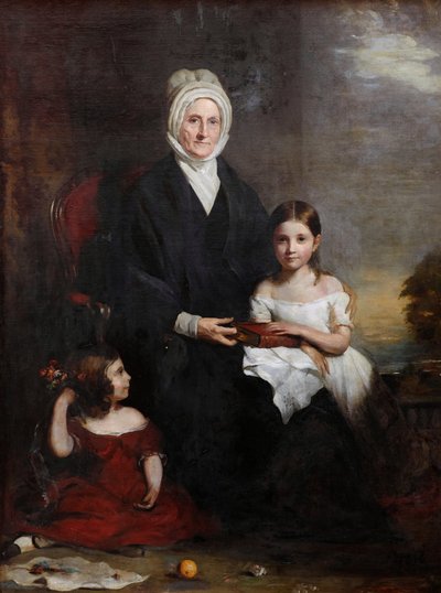 Elizabeth Cheape av Rossie och hennes barnbarn, ca 1843 (olja på duk) av Colvin Smith
