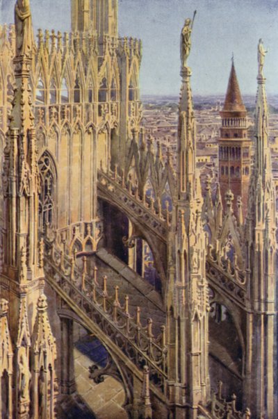 En flygel av Duomo och St Gottardo-tornet, Milano av Commendator Formilli