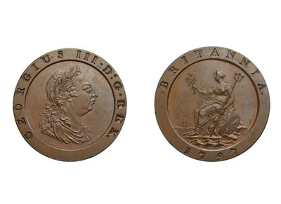 Cartwheel twopence, 1797 (brons) av Conrad Heinrich Küchler