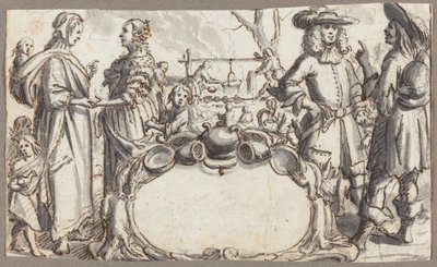 Allegory of Poverty and Wealth (penna och brunt bläck med grå lav på liggande papper) av Conrad Meyer