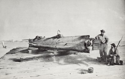 Konfedererade ubåt, Hunley (litho) av Conrad Wise Chapman