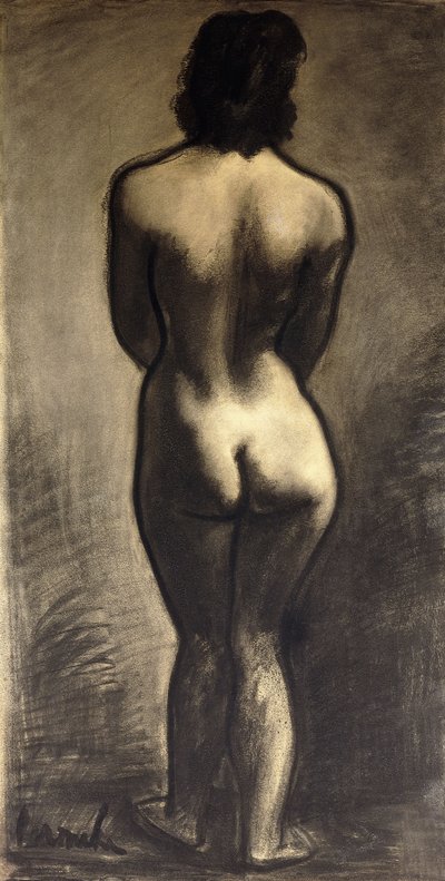 Stående naken; Nu Debout - Stand Naakt, c. 1930 (svart krita och svart tvätt på papper) av Constant Permeke