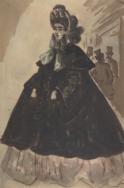 A Lady in a Bonnet and Coat, 1800-talet. av Constantin Guys