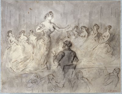 Scen från en kafékonsert, orkester och sångerskor, omkring 1875-1880 av Constantin Guys