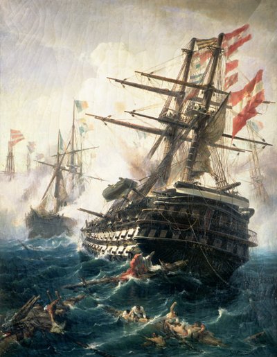 Slaget vid Lissa, utkämpades mellan det österrikisk-ungerska riket och Italien, 1866 (olja på duk) av Constantin Volanakis