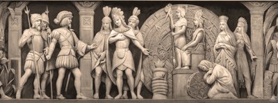 Cortez och Montezuma vid det mexikanska templet Frisen i rotundan i USA:s Capitol, 186 av Constantino Brumidi