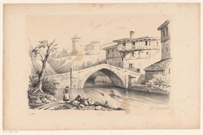 Bro över floden i bergsbyn The Landscape (serietitel) av Constantinus Cornelis Huysmans