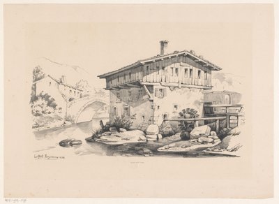 Hus och vattenkvarn i bergsby The Landscape (serietitel) av Constantinus Cornelis Huysmans