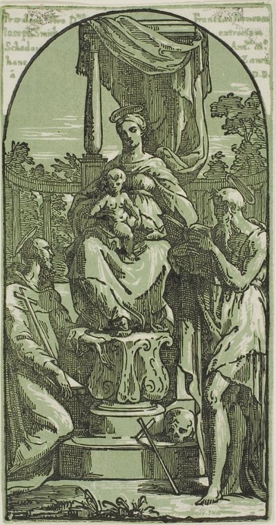Madonna med tronande barn, S:t Hieronymus och S:t Franciskus av Conte Antonio Maria Zanetti the Elder