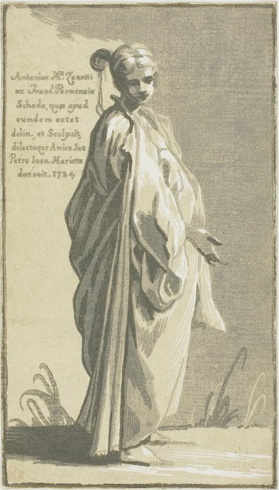 Ung kvinna stående, vänd åt höger av Conte Antonio Maria Zanetti the Elder