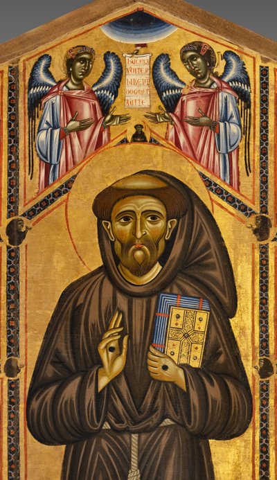 Bardi St Francis altartavla och tjugo berättelser om hans liv, Bardi Chapel, Detalj av helgonet och änglarna av Coppo di Marcovaldo