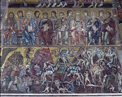 Helvete, detalj av den sista domen från valvet ovanför absiden, 1225 mosaik av Coppo di Marcovaldo