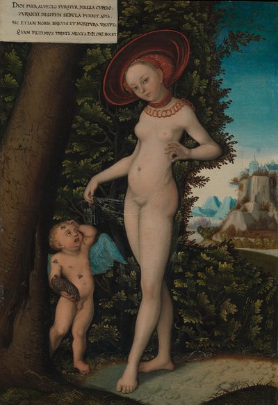 Venus med Amor honungstjuven, ca. 1580-1620. av Copy after Lucas Cranach the Elder