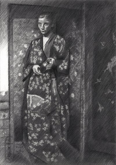 Elegant japansk kvinna i kimono av Corné Akkers