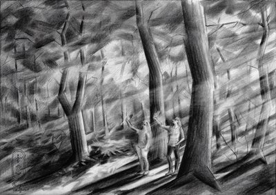 Figurer i den solbelysta skogen av Corné Akkers