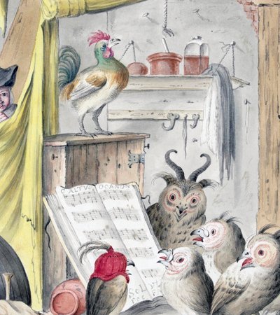 Fågelkonsert (gravyr) av Cornelis (after) Saftleven