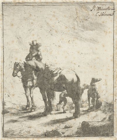 Ryttare med två hästar och två hundar av Cornelis A. Hellemans