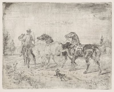 Ryttare med hästar av Cornelis Albertus Johannes Schermer