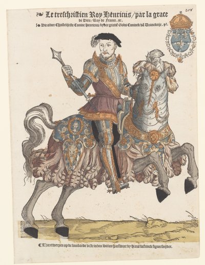Porträtt av Henrik II av Frankrike i rustning till häst, till höger av Cornelis Anthonisz. (manner of)