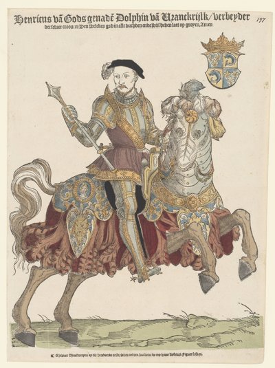 Porträtt av Henrik II av Frankrike till häst av Cornelis Anthonisz. (manner of)
