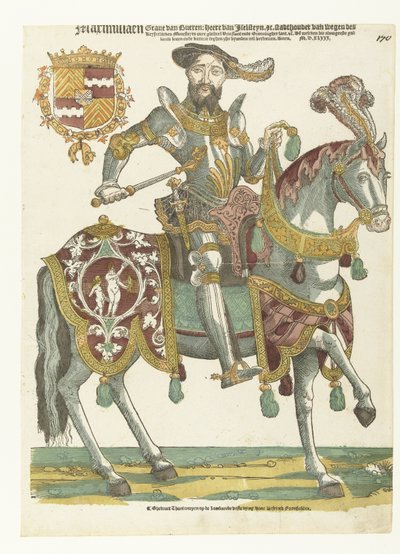Porträtt av Maximilian van Buren till häst av Cornelis Anthonisz. (manner of)