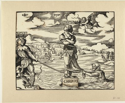 Tålamod (Patientia) på en sten i vattnet av Cornelis Anthonisz.