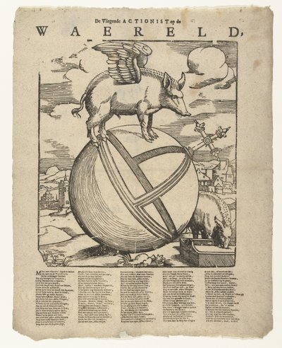 Den bevingade grisen i världen The Flying Actionist on the weareld (titel på objekt) av Cornelis Anthonisz.