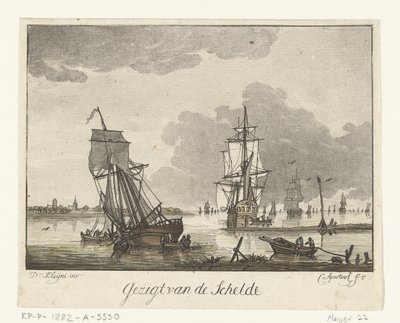Utsikt över Schelde med segelfartyg Utsikt över Schelde (titel på objekt) av Cornelis Apostool