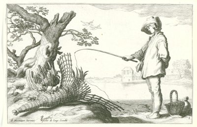 Den unge fiskaren Fyra pastorala scener (serietitel) av Cornelis Bloemaert (II) (possibly)