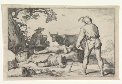 Veehoeders Fyra pastorala scener (serietitel) Fritidsnöjen (serietitel) av Cornelis Bloemaert (II) (possibly)