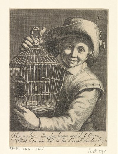 Pojke med fågelbur av Cornelis Bloemaert (II)