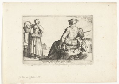 Två bondkvinnor Pastorala scener (serietitel) Otia delectant (serietitel) av Cornelis Bloemaert (II)