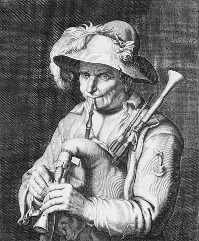 Man som spelar säckpipa, 1600-talet. av Cornelis Bloemaert