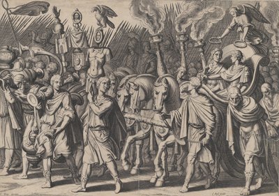 Plåt 7: Triumfprocession efter seger över turkar, från Karl V:s triumfer, 1614. av Cornelis Boel