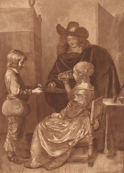 Cavalier and Lady with a Page, 1779, publicerad 1781. av Cornelis Brouwer