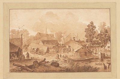 Byutsikt med damm av Cornelis Brouwer