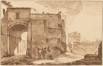 Gateway with Traveler and Mule, 1781, publicerad 1782. av Cornelis Brouwer