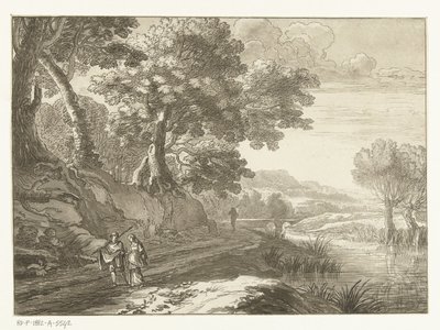 Italienskt landskap med tre vandrare av Cornelis Brouwer