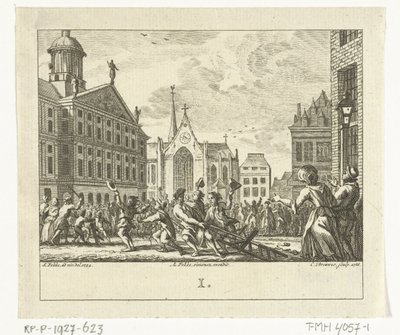 Revolt vid Daniël Raaps begravning på Damtorget i Amsterdam 1754 av Cornelis Brouwer
