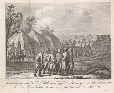 William V med sina söner i armélägret, 1794 Samråd med Z.D.H. William den femte, i statens armé, med sina fridfulla söner och andra generaler, i april 1794 (titel på objekt) av Cornelis Brouwer