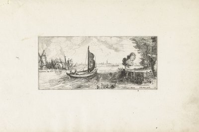 Båt på en flod Landskap (serietitel) av Cornelis Claesz van Wieringen (possibly)