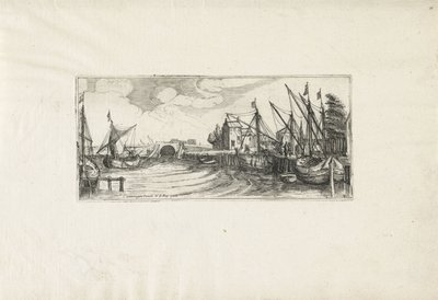 Utsikt över en hamn med sluss Landskap (serietitel) av Cornelis Claesz van Wieringen (possibly)