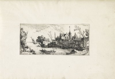 Flodlandskap med en roddbåt Landskap (serietitel) av Cornelis Claesz van Wieringen (possibly)