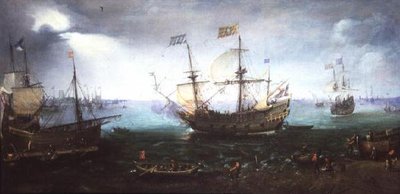 Tre mästare avfyrar en salut på Maas i Dordrecht av Cornelis Claesz  van Wieringen