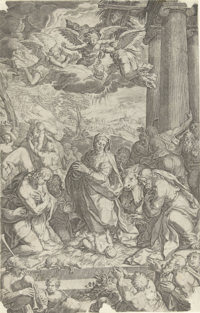Tillbedjan av herdarna av Cornelis Cort