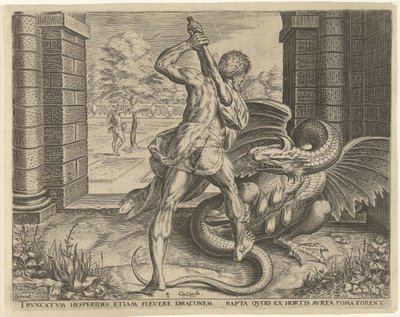 Herkules stjäl Hesperidernas gyllene äpplen Labours of Hercules (serietitel) av Cornelis Cort
